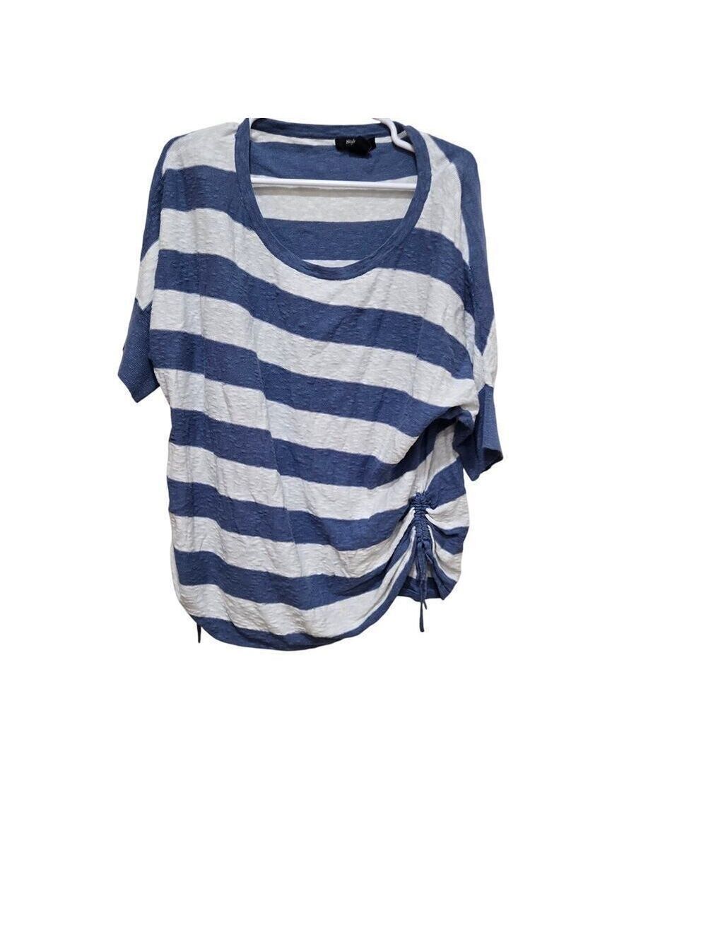 3X Blue White Striped Linen Blend Top Plus Size Coastal Grandmother
